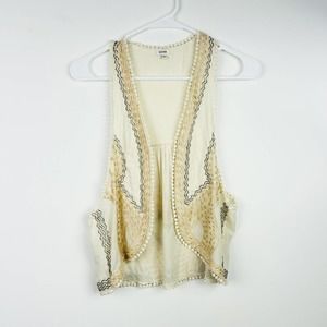 Moyna Cream Tan Embroidered Beaded Lace Vest Size Small